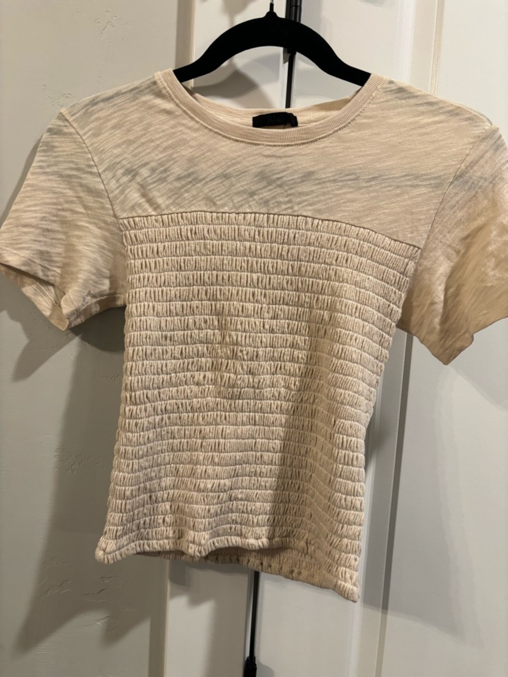 ATM Anthony Thomas Melillo Cream Short Sleeve Shirred Front Tee